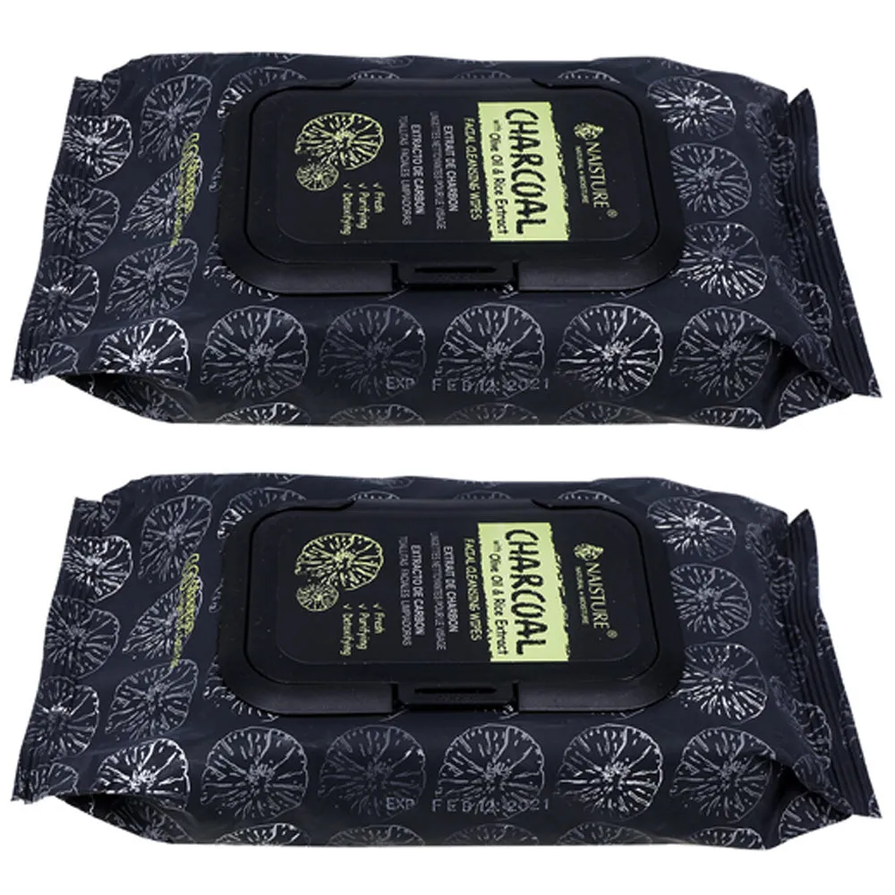 120 Ct Detoxifying Charcoal Facial Cleansing Wipes Face Olive Oil Rice Extract