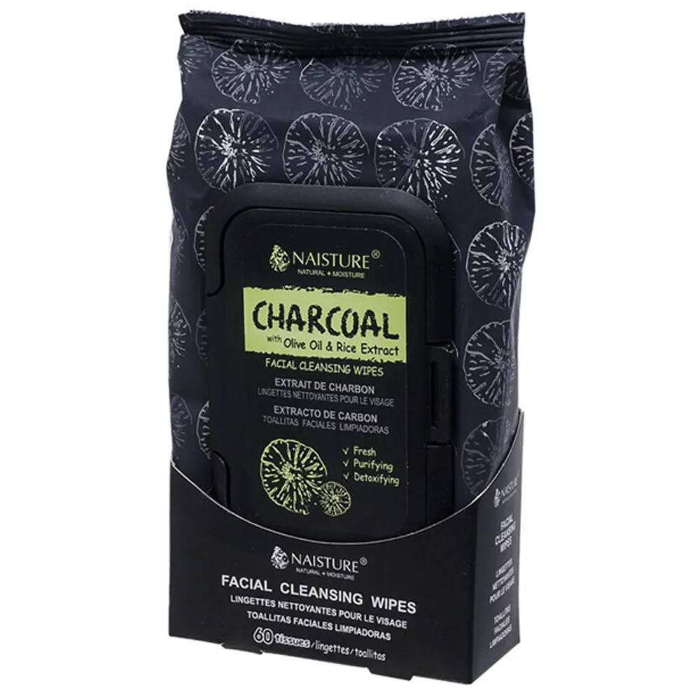 120 Ct Detoxifying Charcoal Facial Cleansing Wipes Face Olive Oil Rice Extract