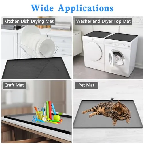 1PC Washer Dryer Cover for The Top, 23.6''x19.7'' Washer and Dryer Top Protector Mat, Non-slip Washing Machine Cover Mat, Silicone Rubber Mat for Laundry Machine & Dryer, Waterproof, Washable, Black