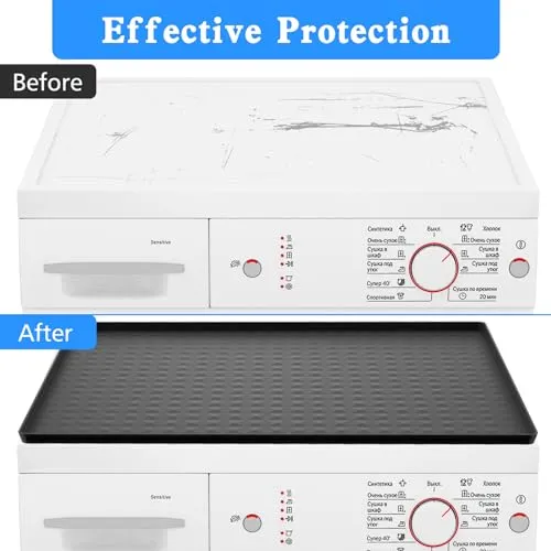 1PC Washer Dryer Cover for The Top, 23.6''x19.7'' Washer and Dryer Top Protector Mat, Non-slip Washing Machine Cover Mat, Silicone Rubber Mat for Laundry Machine & Dryer, Waterproof, Washable, Black