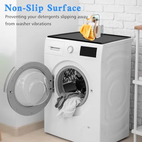1PC Washer Dryer Cover for The Top, 23.6''x19.7'' Washer and Dryer Top Protector Mat, Non-slip Washing Machine Cover Mat, Silicone Rubber Mat for Laundry Machine & Dryer, Waterproof, Washable, Black