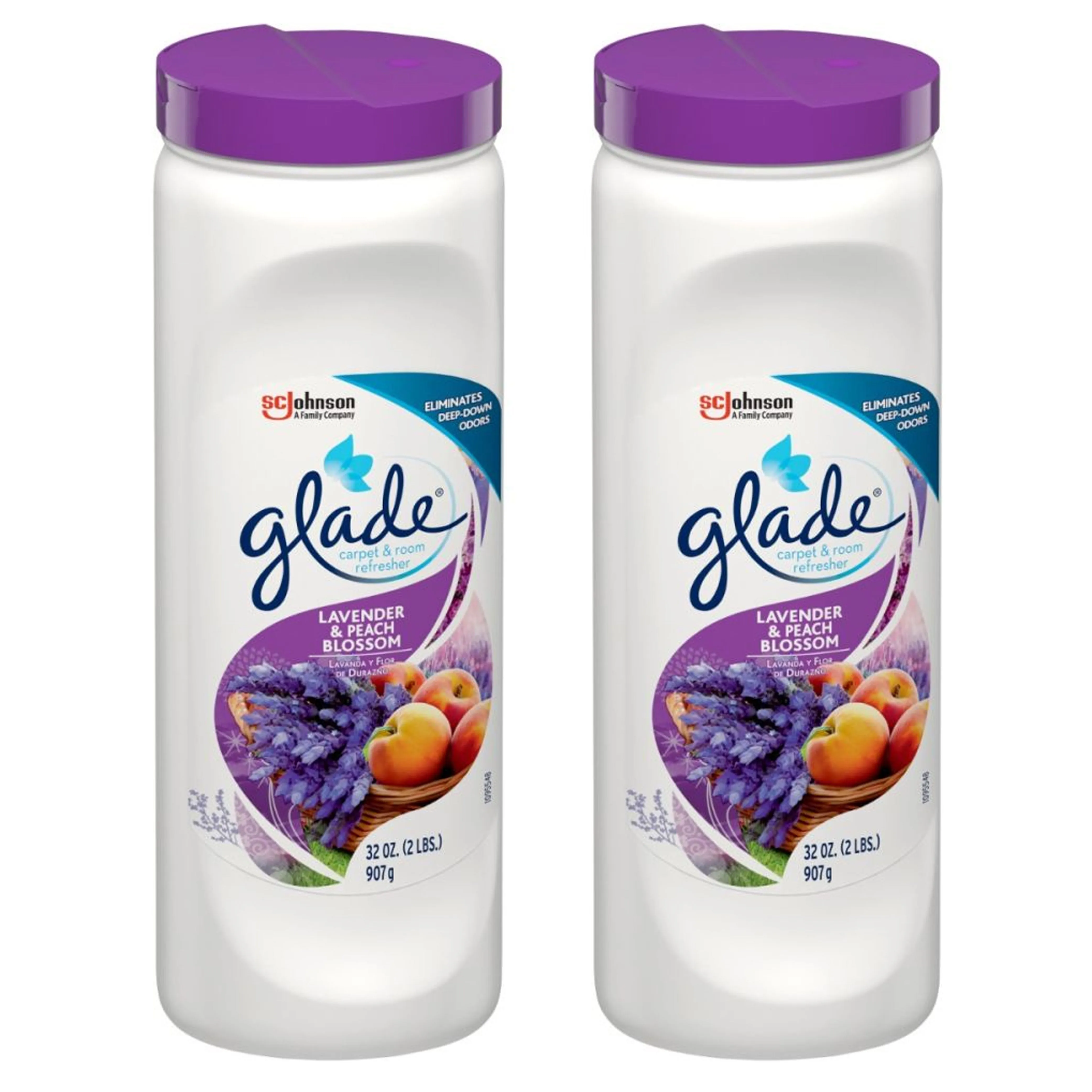 2 Pc Glade Carpet & Room Odor Eliminator Powder Freshener Lavender Peach Blossom