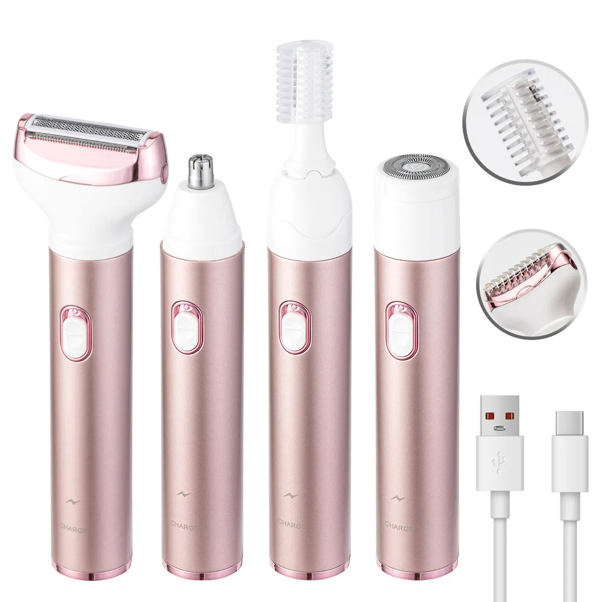 4-in-1 Women's Electric Hair Removal Trimmer | Multifunctional Grooming Kit | Underarms, Bikini, Nose & Eyebrows | USB Rechargeable