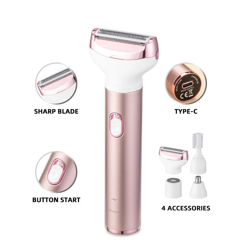 4-in-1 Women's Electric Hair Removal Trimmer | Multifunctional Grooming Kit | Underarms, Bikini, Nose & Eyebrows | USB Rechargeable