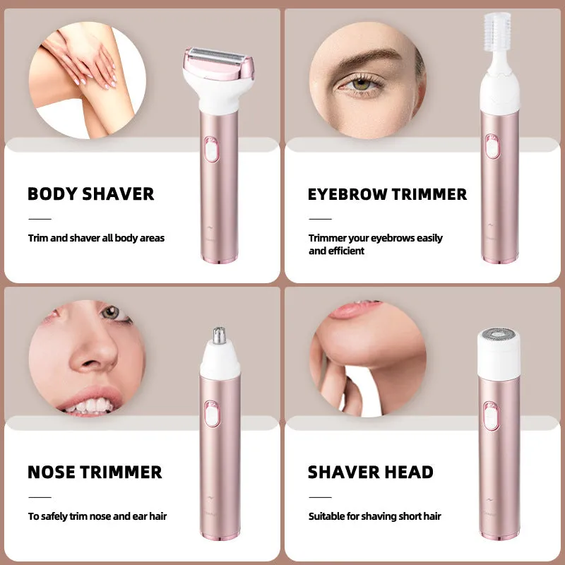 4-in-1 Women's Electric Hair Removal Trimmer | Multifunctional Grooming Kit | Underarms, Bikini, Nose & Eyebrows | USB Rechargeable