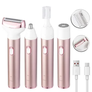 4-in-1 Women's Electric Hair Removal Trimmer | Multifunctional Grooming Kit | Underarms, Bikini, Nose & Eyebrows | USB Rechargeable