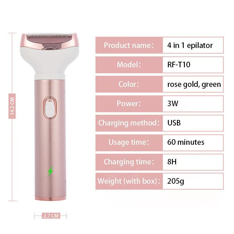 4-in-1 Women's Electric Hair Removal Trimmer | Multifunctional Grooming Kit | Underarms, Bikini, Nose & Eyebrows | USB Rechargeable