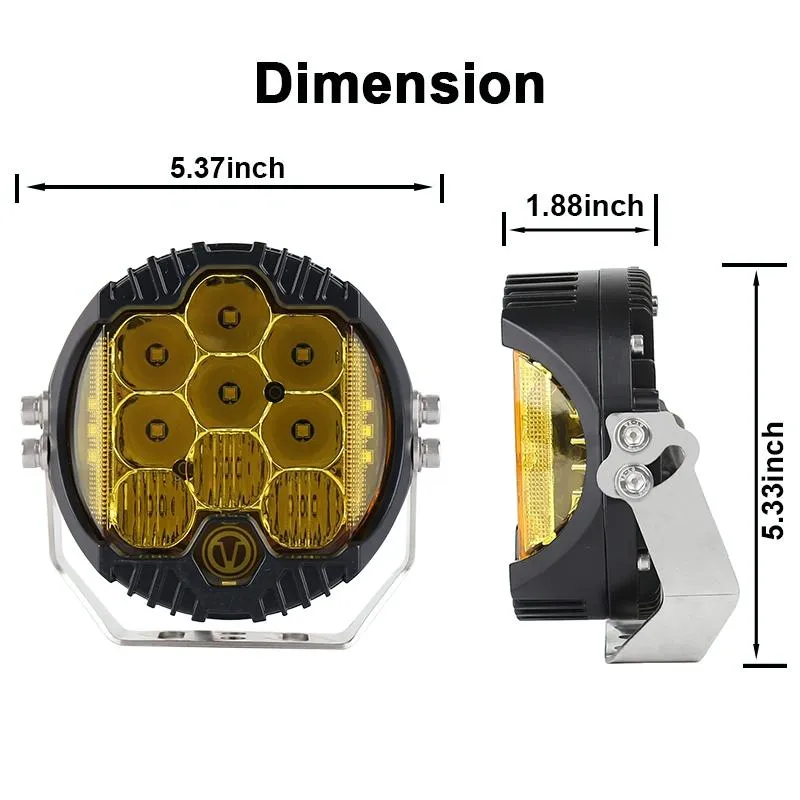 5" LED Work Light | DC 12V-30V | 5000LM | 6500K | 50W | Three-Sided Headlight | Jeep Wrangler | Gold Light