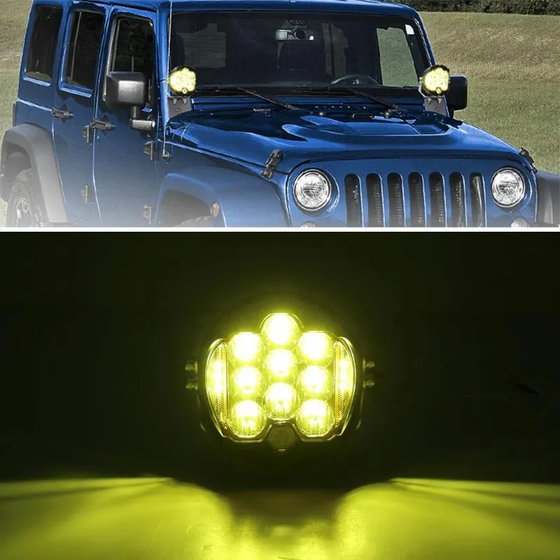 5" LED Work Light | DC 12V-30V | 5000LM | 6500K | 50W | Three-Sided Headlight | Jeep Wrangler | Gold Light