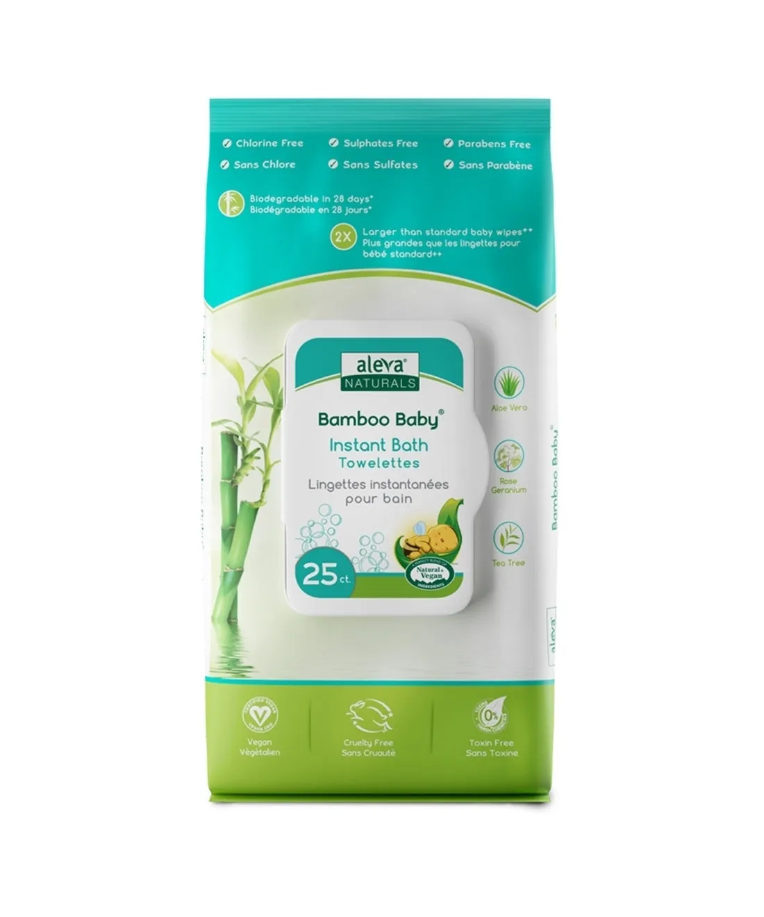 Aleva Naturals Bamboo Baby Instant Bath Towelettes - 25 Pack