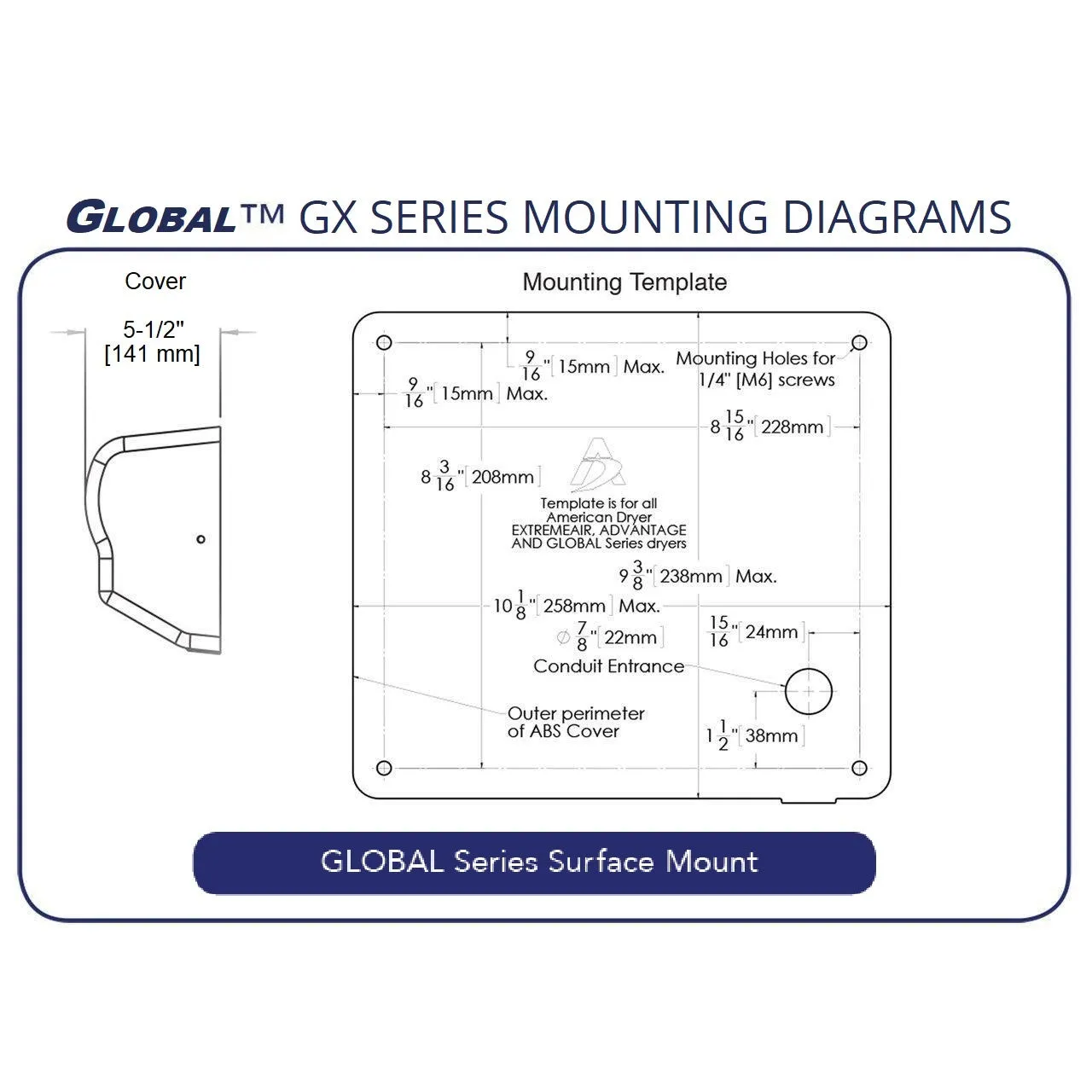 AMERICAN DRYER® GX1-SS Global GX® HAND DRYER - Brushed Stainless Steel Auto Surface Mounted