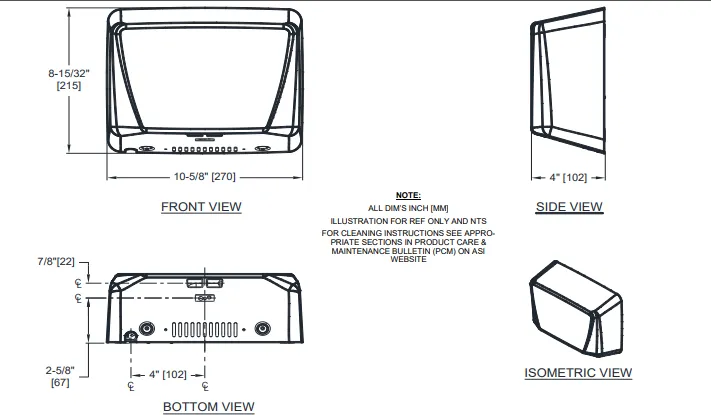 ASI® 0199-1-92 TURBO ADA™, 120V, Bright Stainless Steel, Surface-Mounted ADA Compliant, Automatic High Speed Hand Dryer