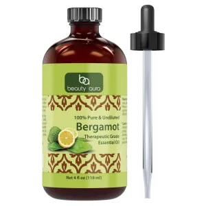 Beauty Aura Bergamot Oil | Therapeutic Grade Essential Oil | 4 Fl. Oz (118 ml)