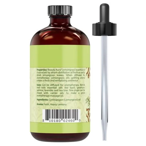 Beauty Aura Lemongrass Oil | Therapeutic Grade Essential Oil | 4 Fl. Oz (118 ml)