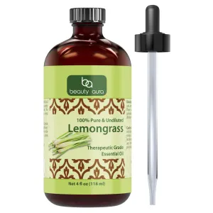 Beauty Aura Lemongrass Oil | Therapeutic Grade Essential Oil | 4 Fl. Oz (118 ml)