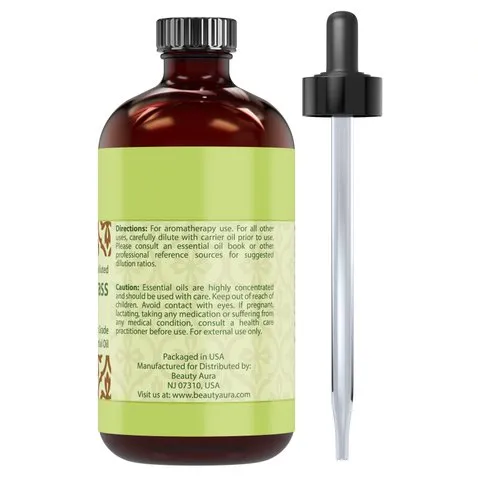 Beauty Aura Lemongrass Oil | Therapeutic Grade Essential Oil | 4 Fl. Oz (118 ml)