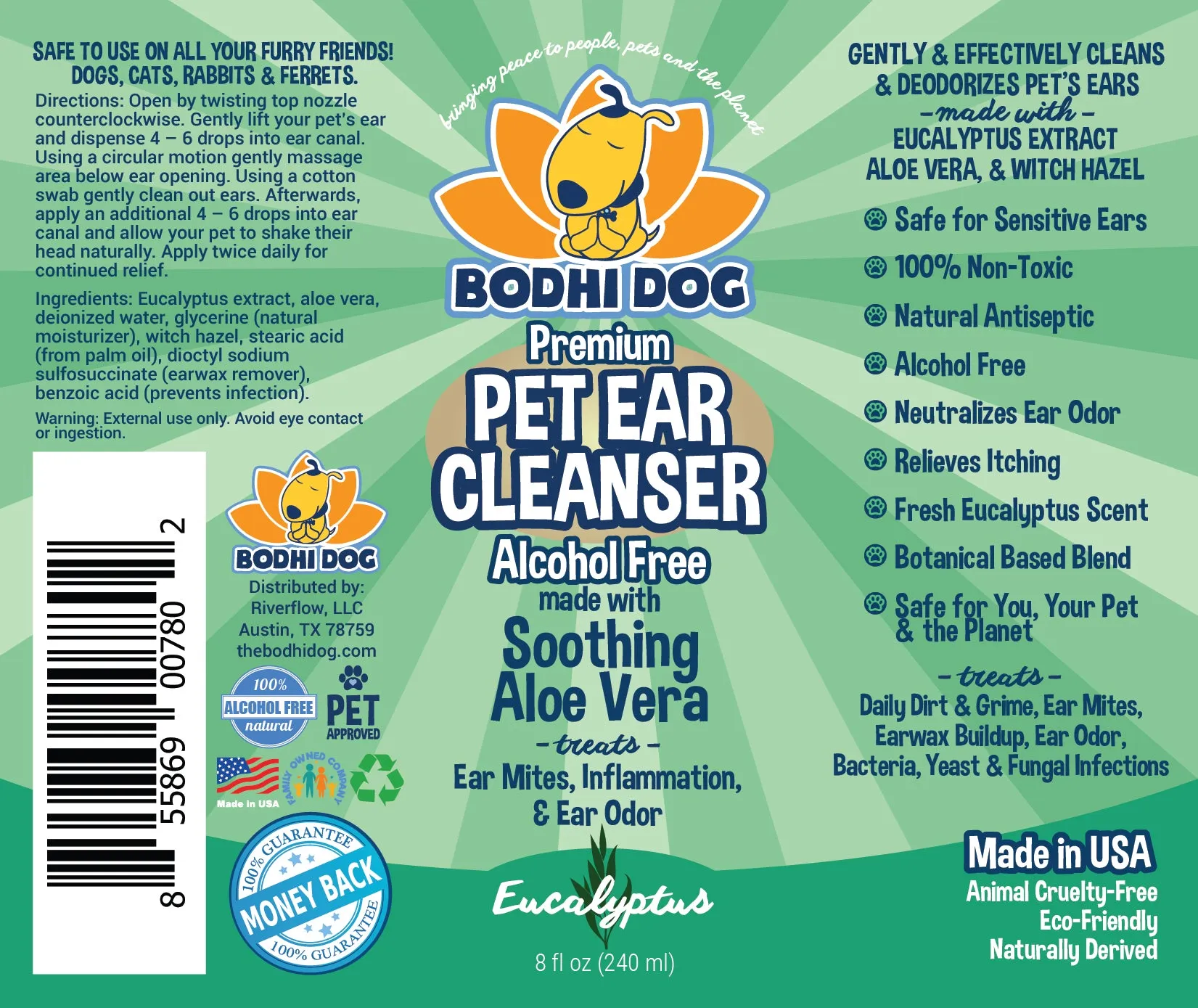 Bodhi Dog Ear Cleaner Solution for Dogs and Cats | Aloe Vera Cleaning Treatment for Ear Treatment | Gentle Cleanser for Ears | Made in USA (Alcohol Free)