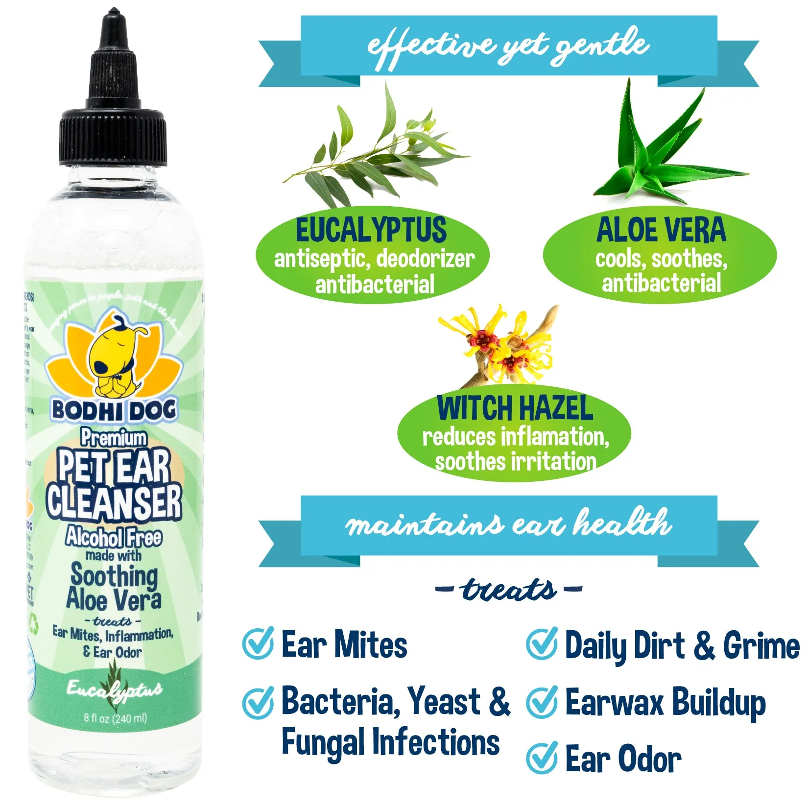 Bodhi Dog Ear Cleaner Solution for Dogs and Cats | Aloe Vera Cleaning Treatment for Ear Treatment | Gentle Cleanser for Ears | Made in USA (Alcohol Free)
