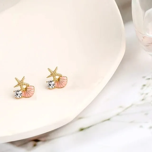 Chic Pink Starfish Shell Earrings