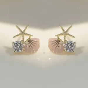 Chic Pink Starfish Shell Earrings