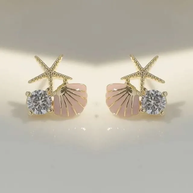 Chic Pink Starfish Shell Earrings