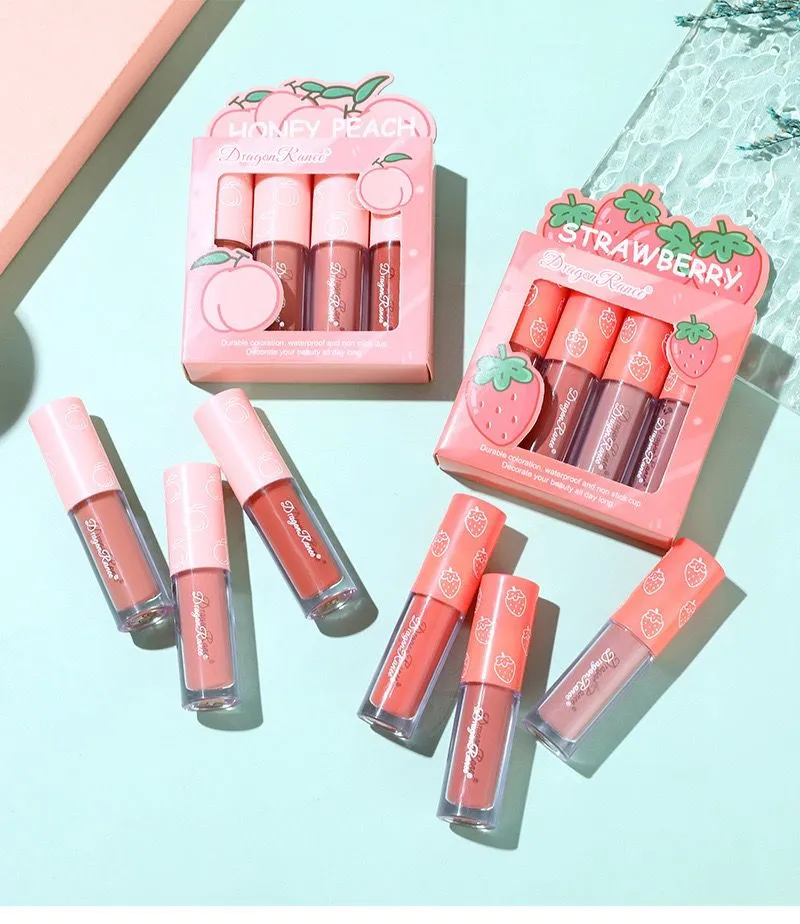 Dragon Ranee Strawberry 4 Pcs Velvet Matte Waterproof Lip Stick Set (A) 2.5g x 4pcs D6007
