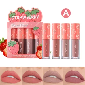 Dragon Ranee Strawberry 4 Pcs Velvet Matte Waterproof Lip Stick Set (A) 2.5g x 4pcs D6007