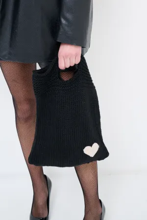 Knitted tote bag with heart detail wholesale