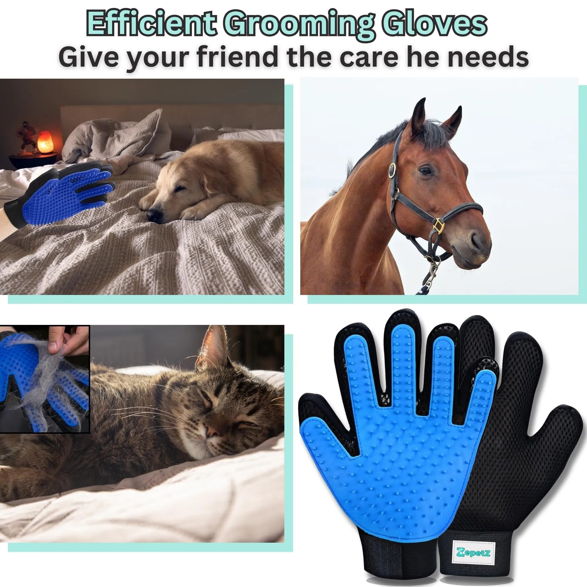 (Left hand) 1-Pack - Multi-Functional Pet Hair Remover Glove for Gentle Grooming, Bathing, and Massaging Dogs, Cats, and Horses – Perfect for Reducing Shedding - Blue - Only 1 left Hand included.