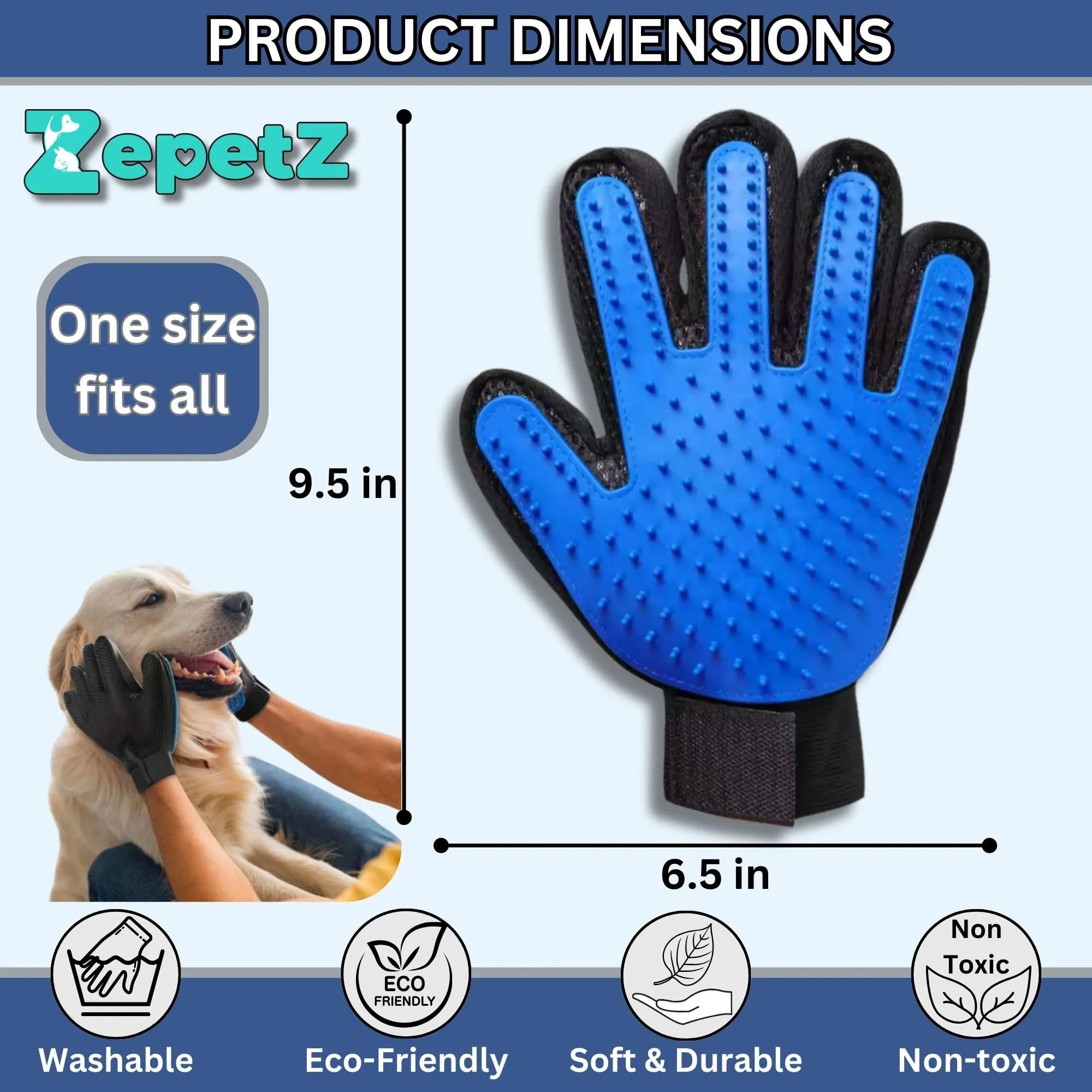 (Left hand) 1-Pack - Multi-Functional Pet Hair Remover Glove for Gentle Grooming, Bathing, and Massaging Dogs, Cats, and Horses – Perfect for Reducing Shedding - Blue - Only 1 left Hand included.