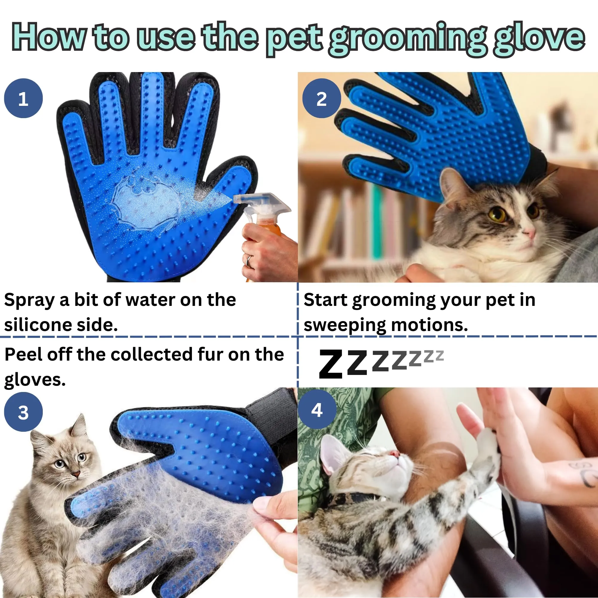(Left hand) 1-Pack - Multi-Functional Pet Hair Remover Glove for Gentle Grooming, Bathing, and Massaging Dogs, Cats, and Horses – Perfect for Reducing Shedding - Blue - Only 1 left Hand included.