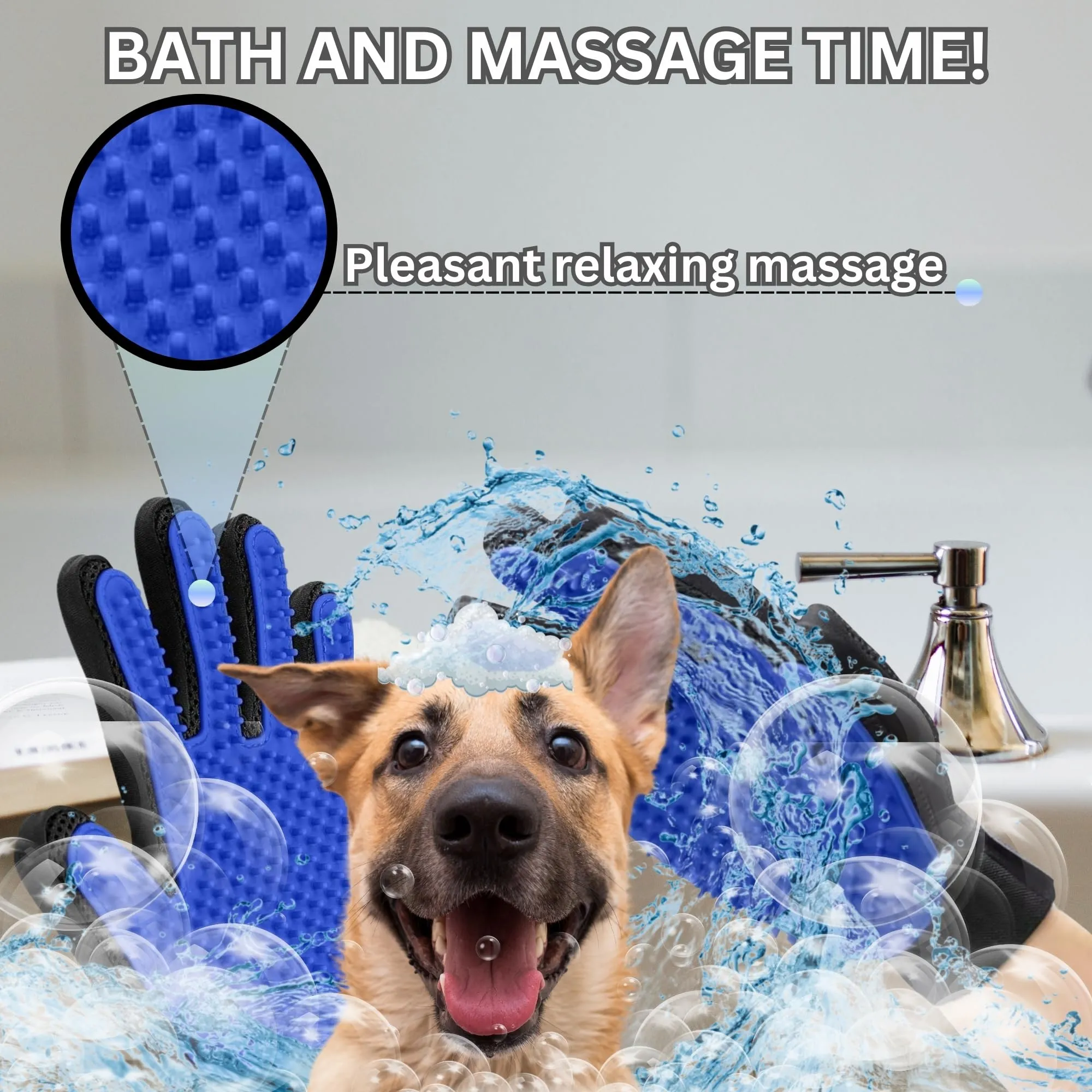 (Left hand) 1-Pack - Multi-Functional Pet Hair Remover Glove for Gentle Grooming, Bathing, and Massaging Dogs, Cats, and Horses – Perfect for Reducing Shedding - Blue - Only 1 left Hand included.