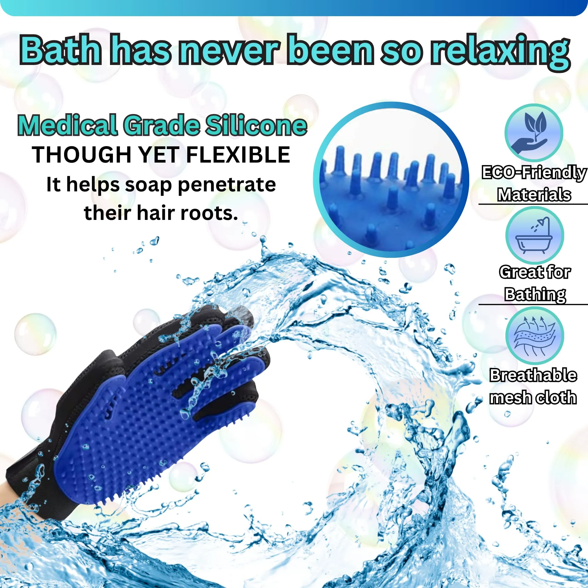 (Left hand) 1-Pack - Multi-Functional Pet Hair Remover Glove for Gentle Grooming, Bathing, and Massaging Dogs, Cats, and Horses – Perfect for Reducing Shedding - Blue - Only 1 left Hand included.