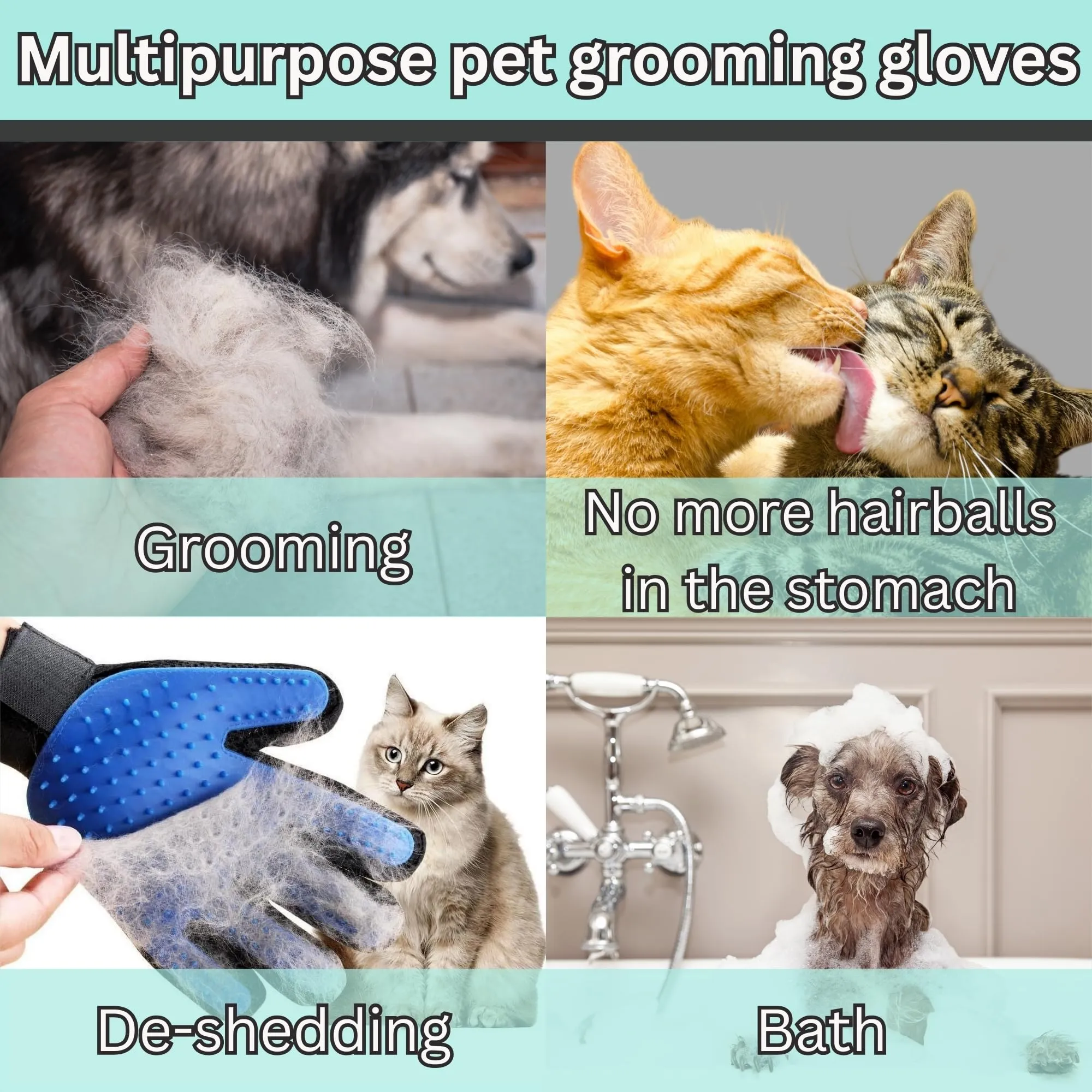 (Left hand) 1-Pack - Multi-Functional Pet Hair Remover Glove for Gentle Grooming, Bathing, and Massaging Dogs, Cats, and Horses – Perfect for Reducing Shedding - Blue - Only 1 left Hand included.