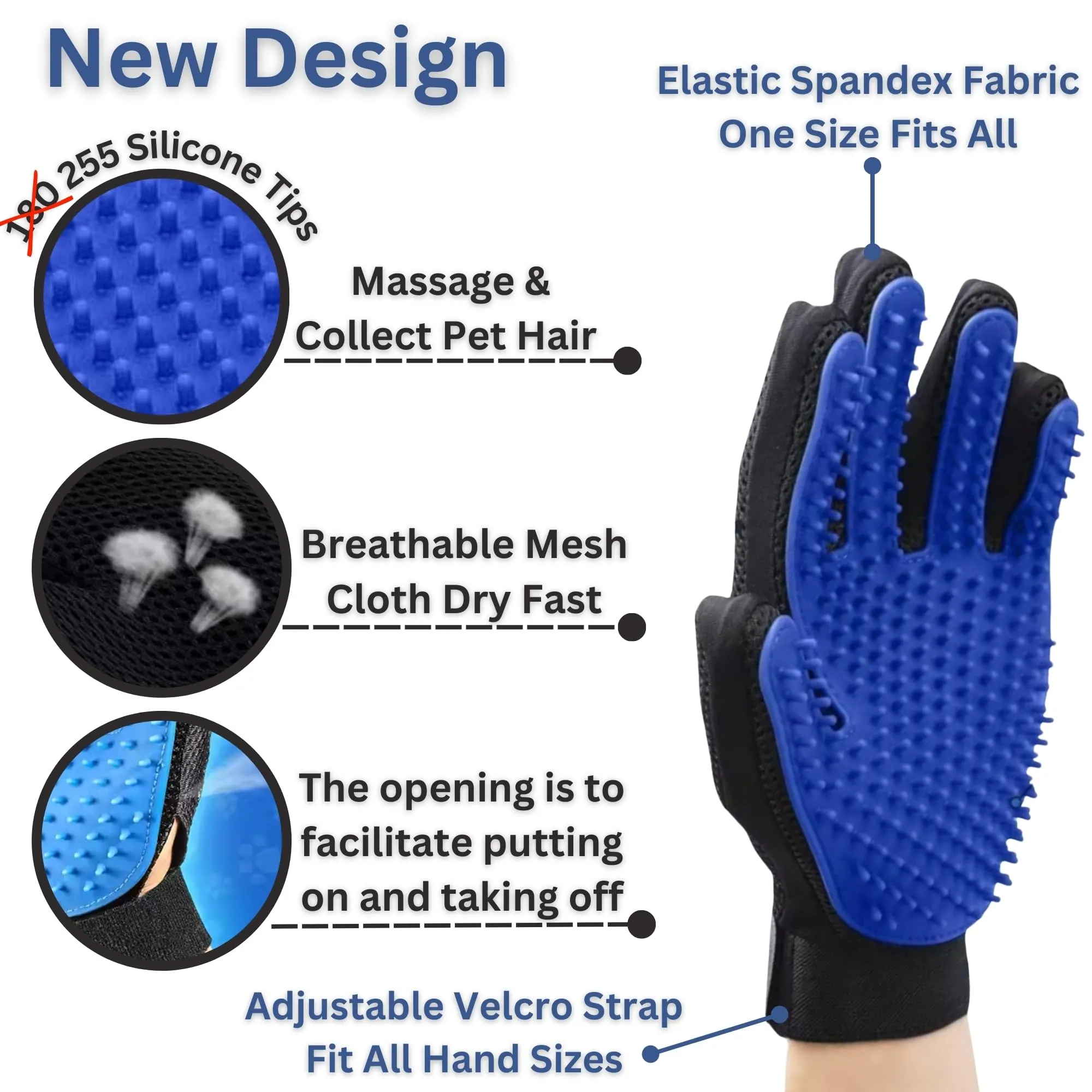 (Left hand) 1-Pack - Multi-Functional Pet Hair Remover Glove for Gentle Grooming, Bathing, and Massaging Dogs, Cats, and Horses – Perfect for Reducing Shedding - Blue - Only 1 left Hand included.