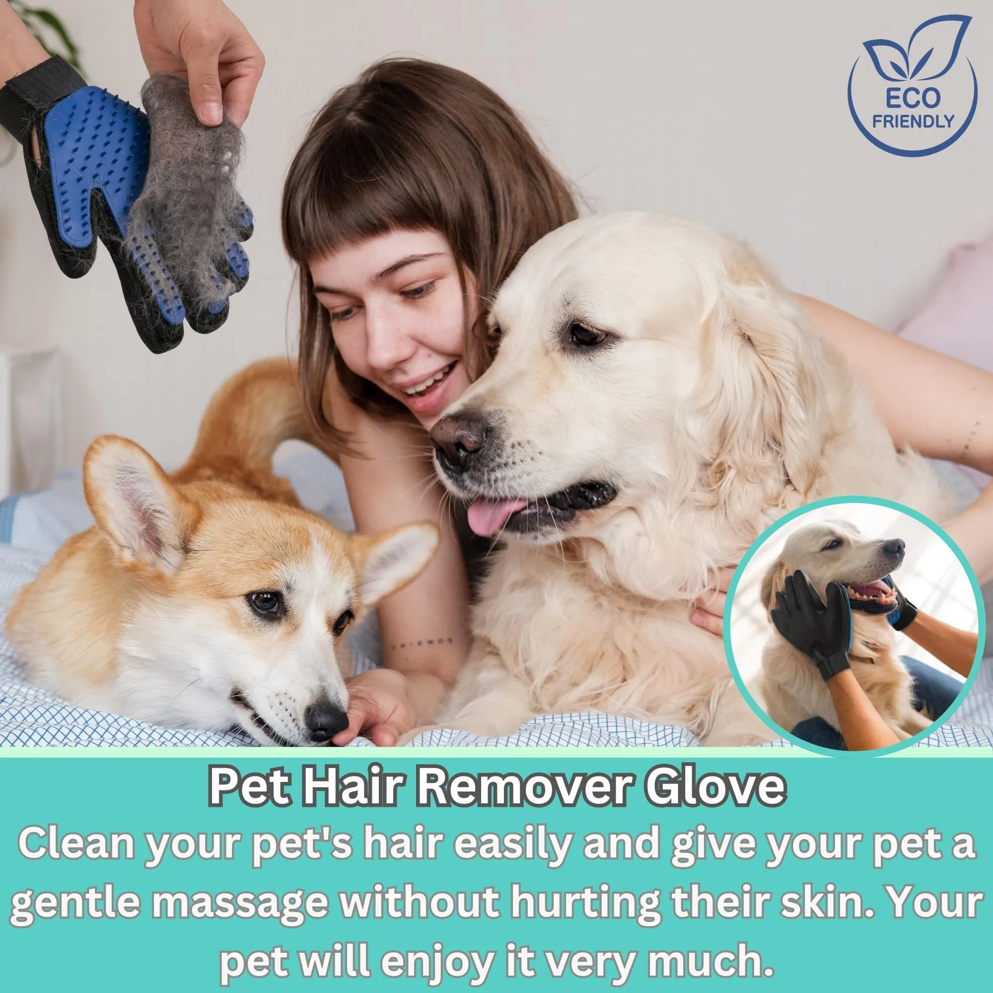 (Left hand) 1-Pack - Multi-Functional Pet Hair Remover Glove for Gentle Grooming, Bathing, and Massaging Dogs, Cats, and Horses – Perfect for Reducing Shedding - Blue - Only 1 left Hand included.
