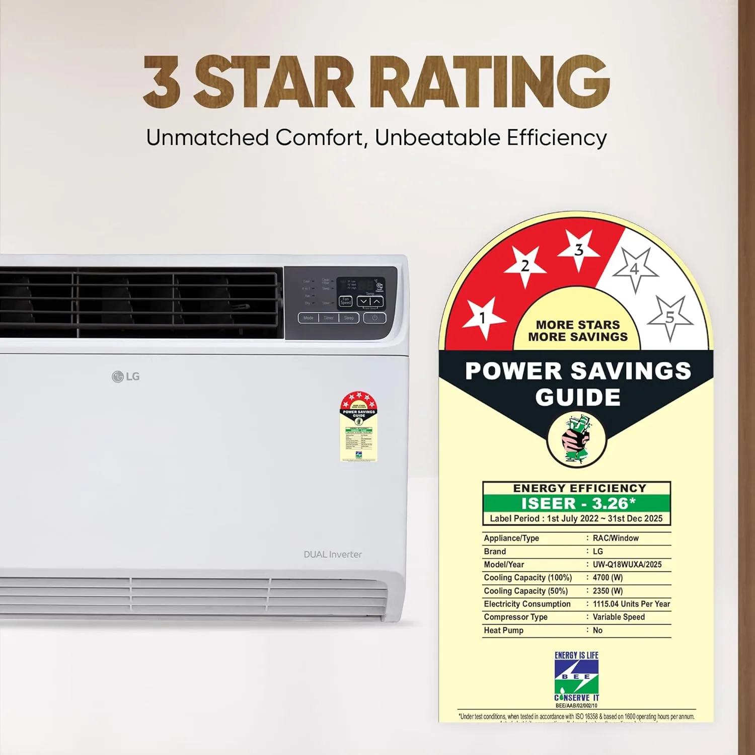 LG UW-Q18WUXA 1.5 Ton 3 Star DUAL Inverter Window AC (Copper, Convertible 4-in-1 cooling, 4 Way Air Swing, HD Filter, White)