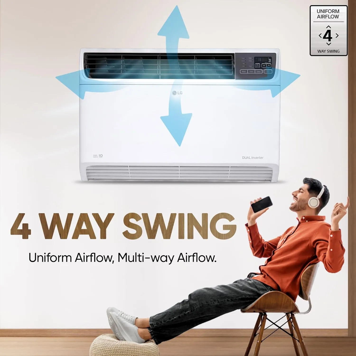 LG UW-Q18WUXA 1.5 Ton 3 Star DUAL Inverter Window AC (Copper, Convertible 4-in-1 cooling, 4 Way Air Swing, HD Filter, White)