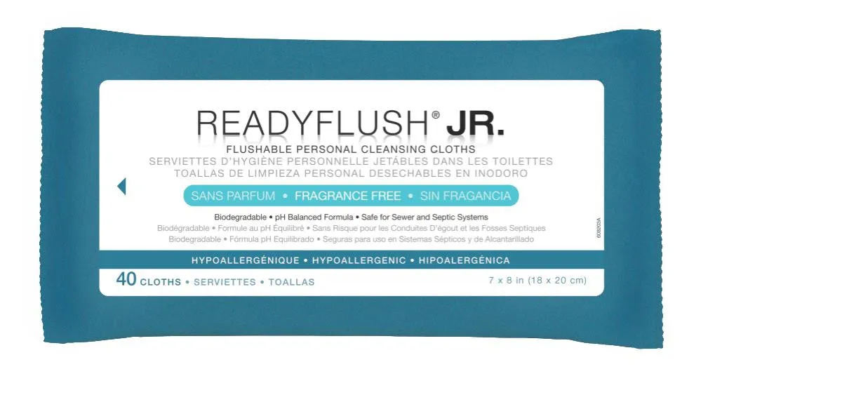 ReadyFlush Jr. Flushable Personal Cleansing Wipes, Fragrance Free (pack of 40)