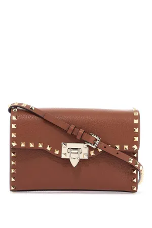 Small Brown Leather Shoulder Bag With Studs