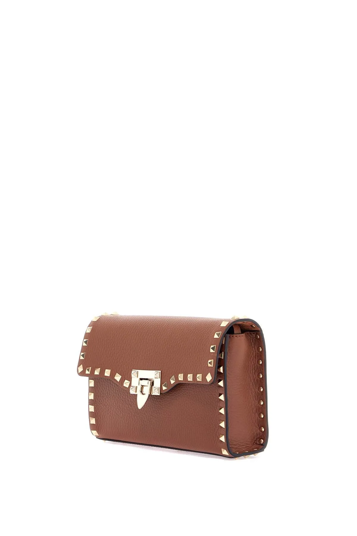 Small Brown Leather Shoulder Bag With Studs