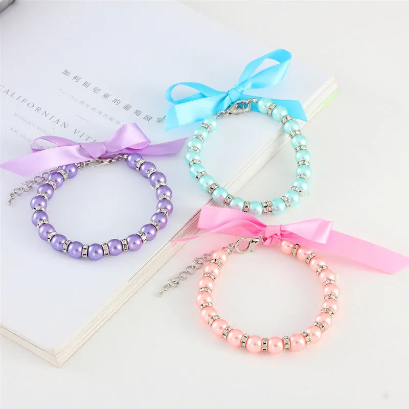 Striped Fashion Pearl Necklace Pet Collar