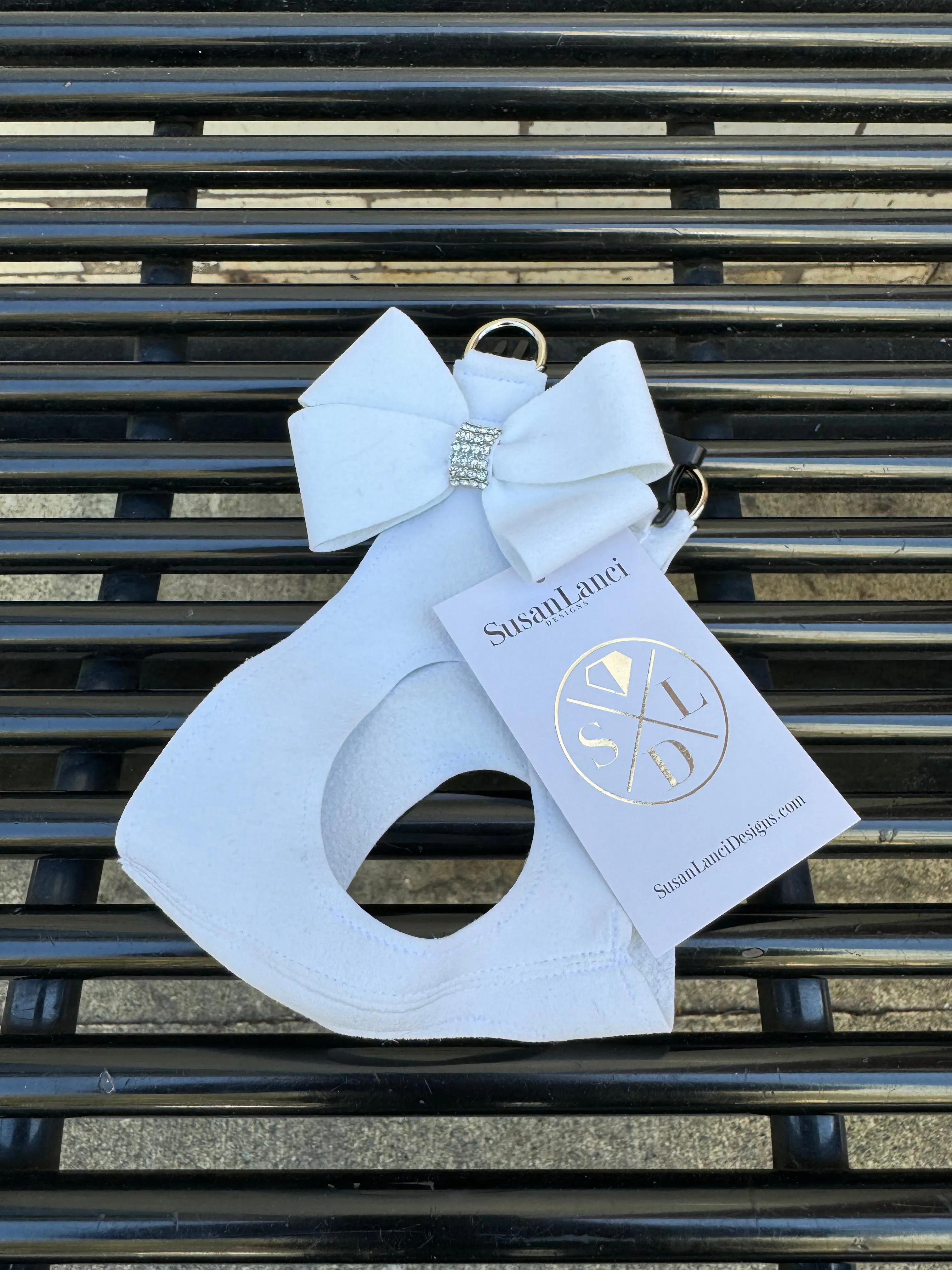 ultra-suede step in harness with bow - white