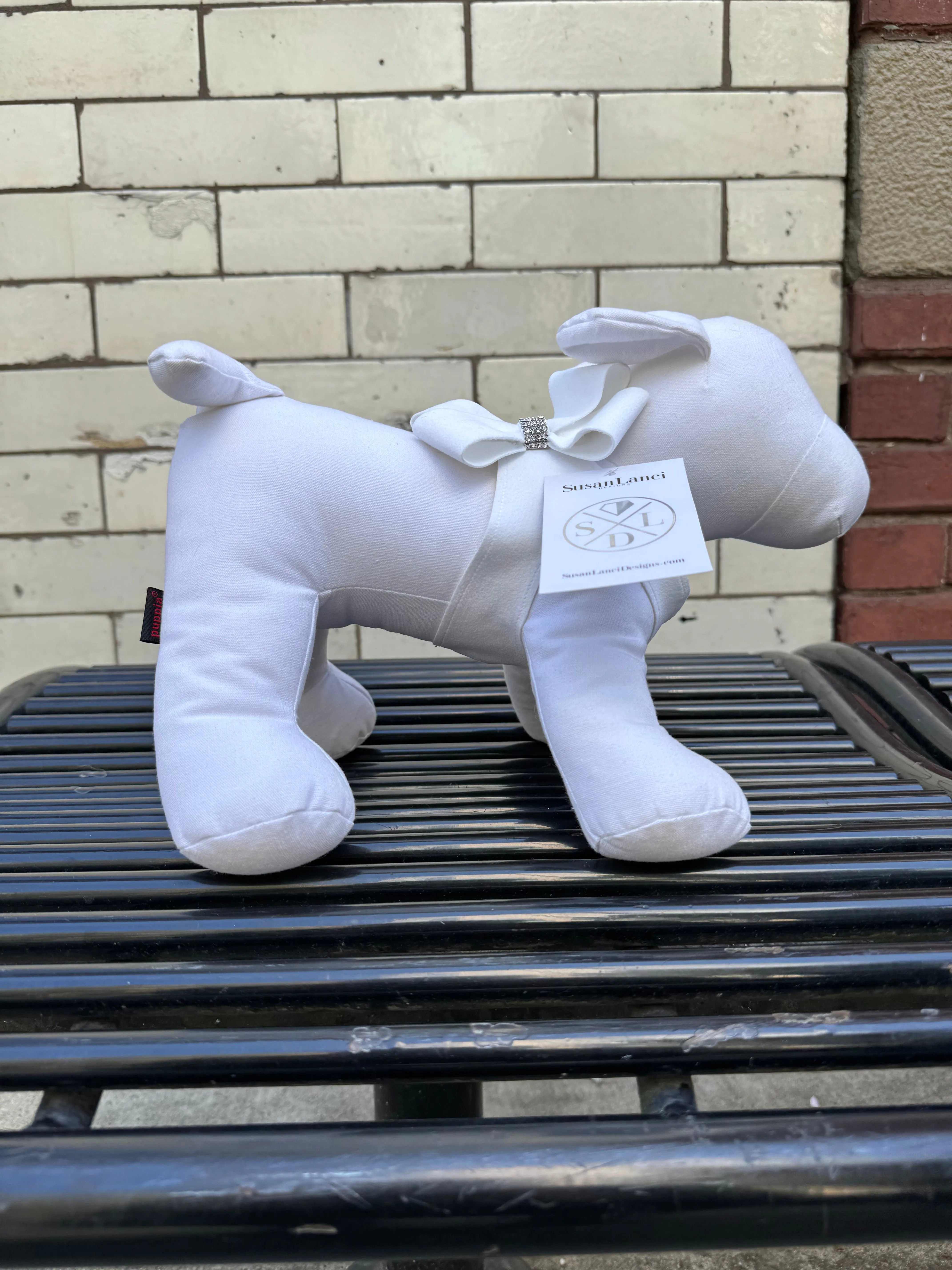 ultra-suede step in harness with bow - white