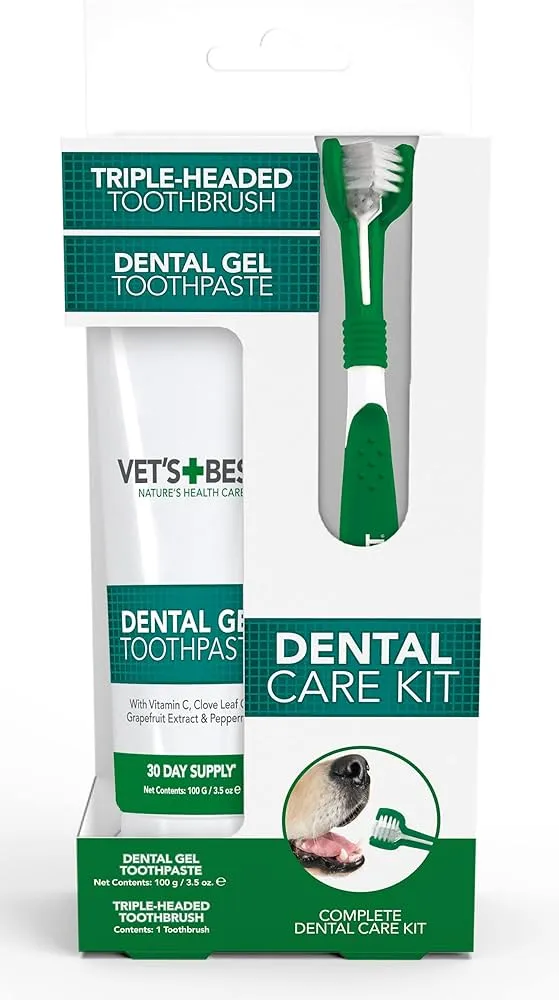 Vet's Best | Dog Healthcare | Dental Kit with Toothbrush & Enzymatic Gel Toothpaste