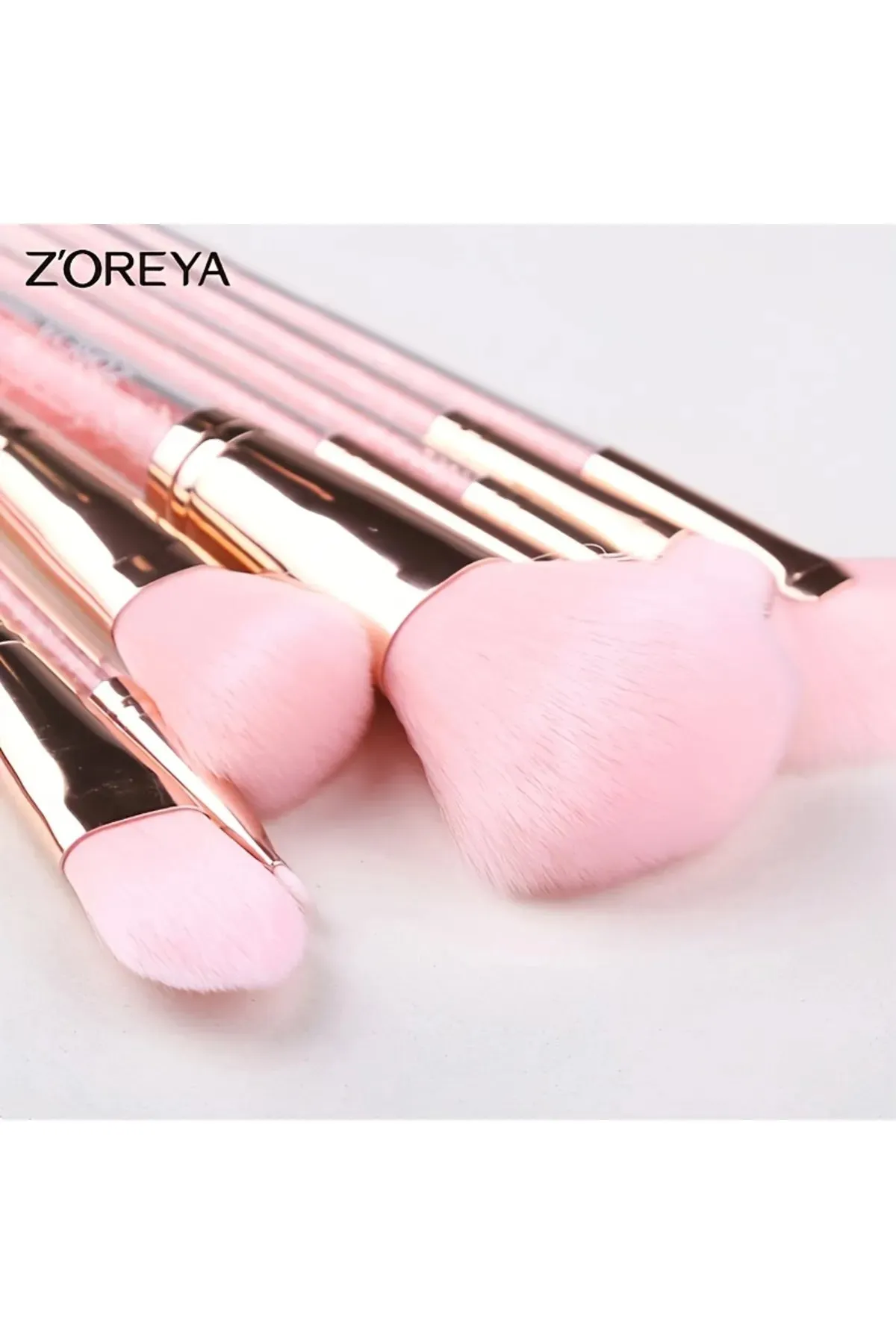 Z'oreya 10 Super Soft Pink Crystal Makeup Brush Set Pink Leather Bag